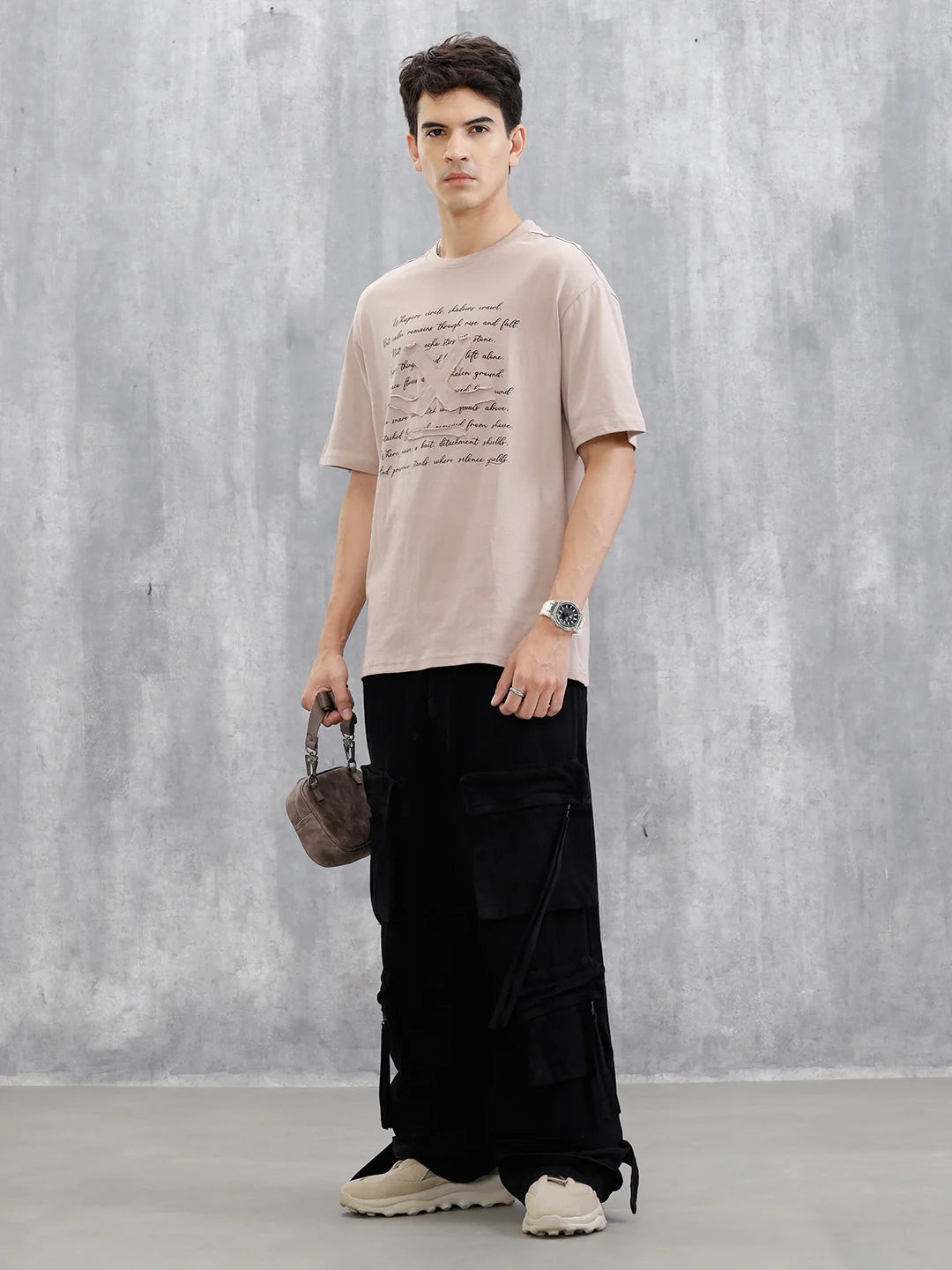 Printed Logo Oversized T-Shirt | Beige