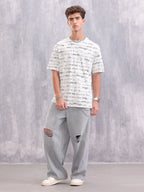 Typo Inspired Aop Oversized Fit T-shirt | Light Grey