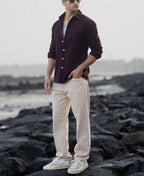 Wine Structured Striped Shirt 100% Cotton