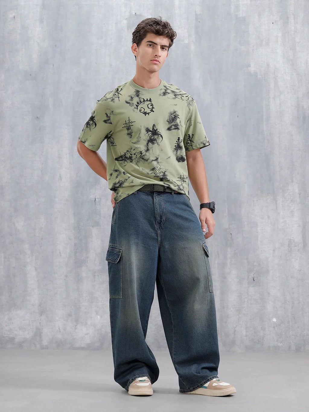 Bizarre Elements Inspired Oversized Aop T-Shirt | Green