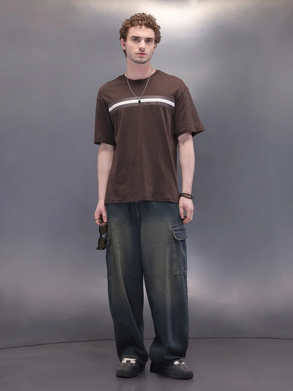 Placement Printed Oversized T-Shirt | Dark Brown
