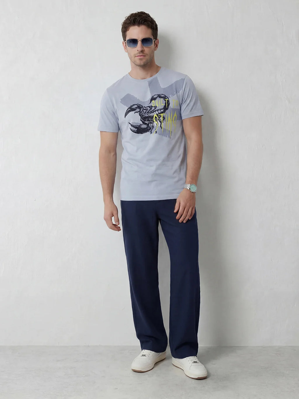 Slim Fit Placement Printed T-Shirt | Light Blue