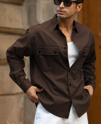 Dark Brown Double Pockets Lightweight Shirt 100% Cotton