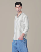 White and Light Grey Striped 100% Cotton Oxford Shirt
