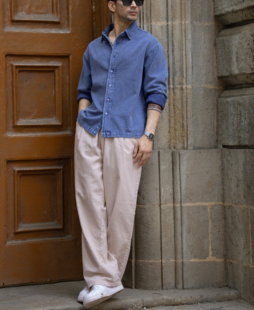 Blue Overdyed Twill Shirt 100% Cotton