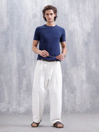 Geometric Jacquard Slim Fit Cotton Blend Shirt | Navy Blue