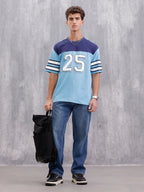 Men’s Colorblock Varsity Graphic Oversized Fit T-Shirt | Blue