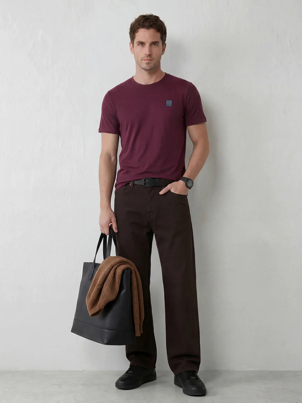 Slub Cotton Slim Fit Tee | Maroon
