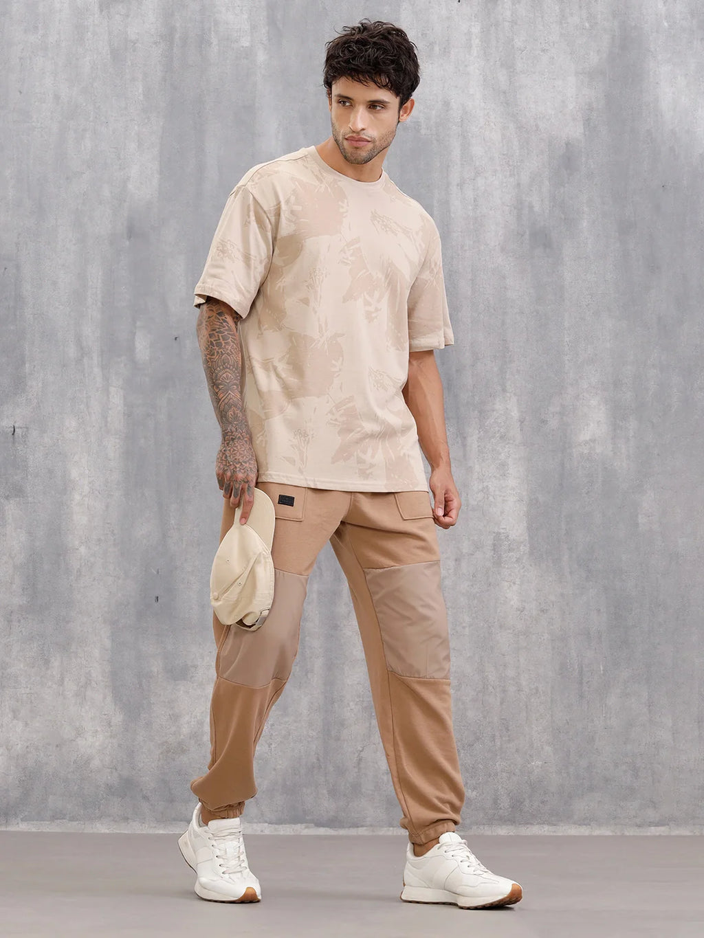 Tonal Aop Printed Oversized Fit T-shirt  | Khaki