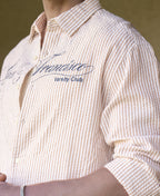 Beige Seersucker Printed Stripe Shirt