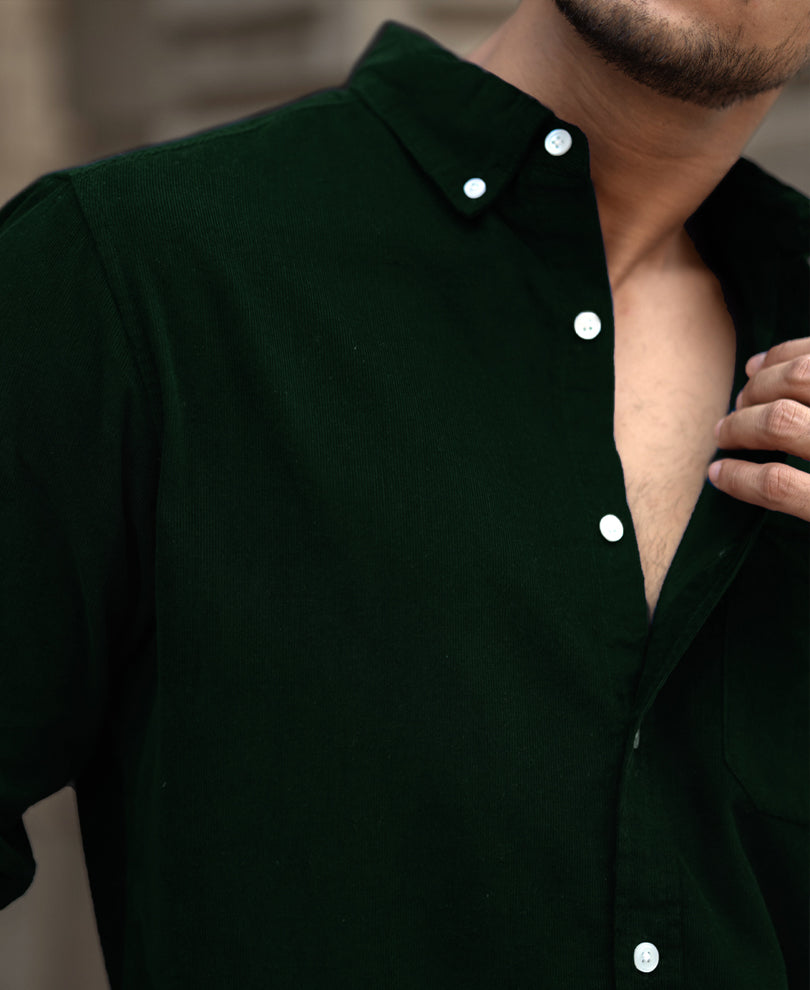 Dark Green Corduroy Buttondown Shirt 100% Cotton