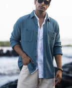 Grey Sky Knit Shirt With Pockets