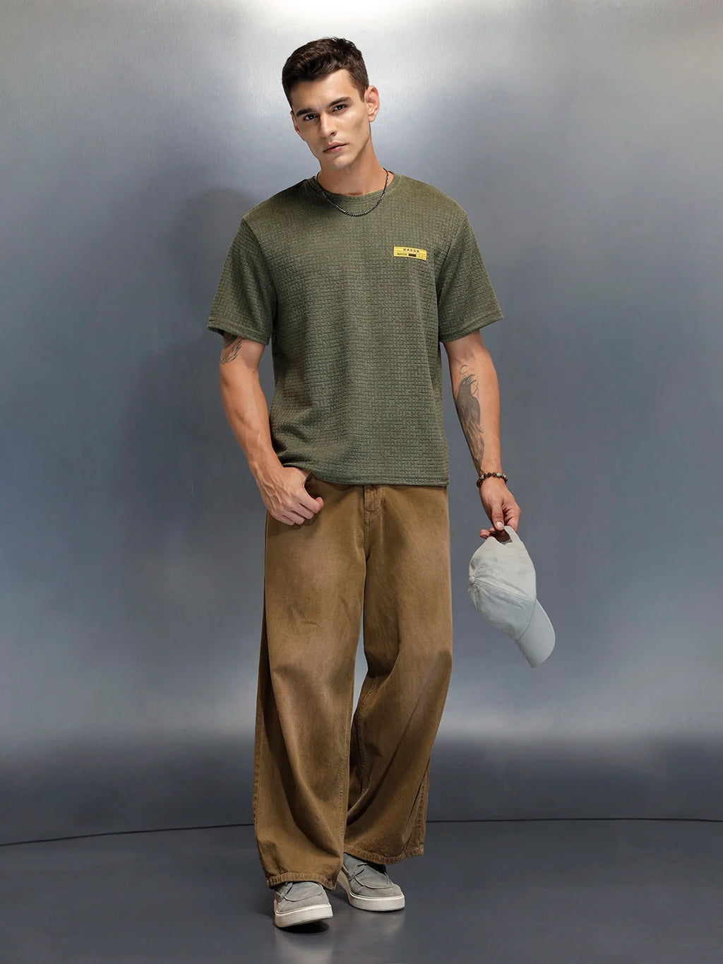 Textured Men's Casual Regualr Fit T-Shirt | Olive