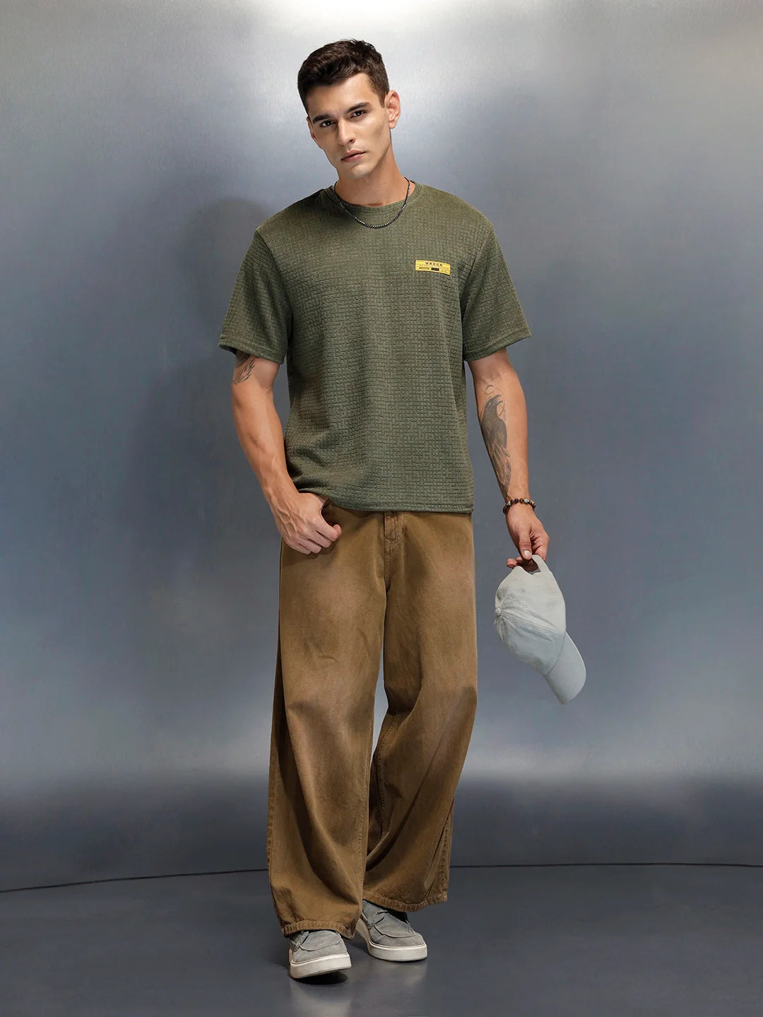Textured Men's Casual Regualr Fit T-Shirt | Olive