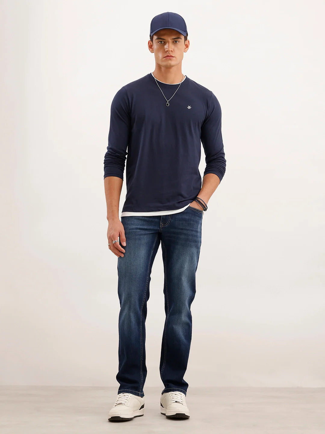 Slim Fit Contrast Collar T-Shirt | Navy Blue