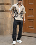 Beige Cowboy Print Boxy Shirt 100% Cotton