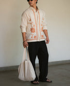 Natural Linen Blend Embroidery Shirt