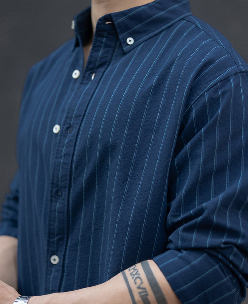 Navy Oxford Stripe Shirt 100% Cotton
