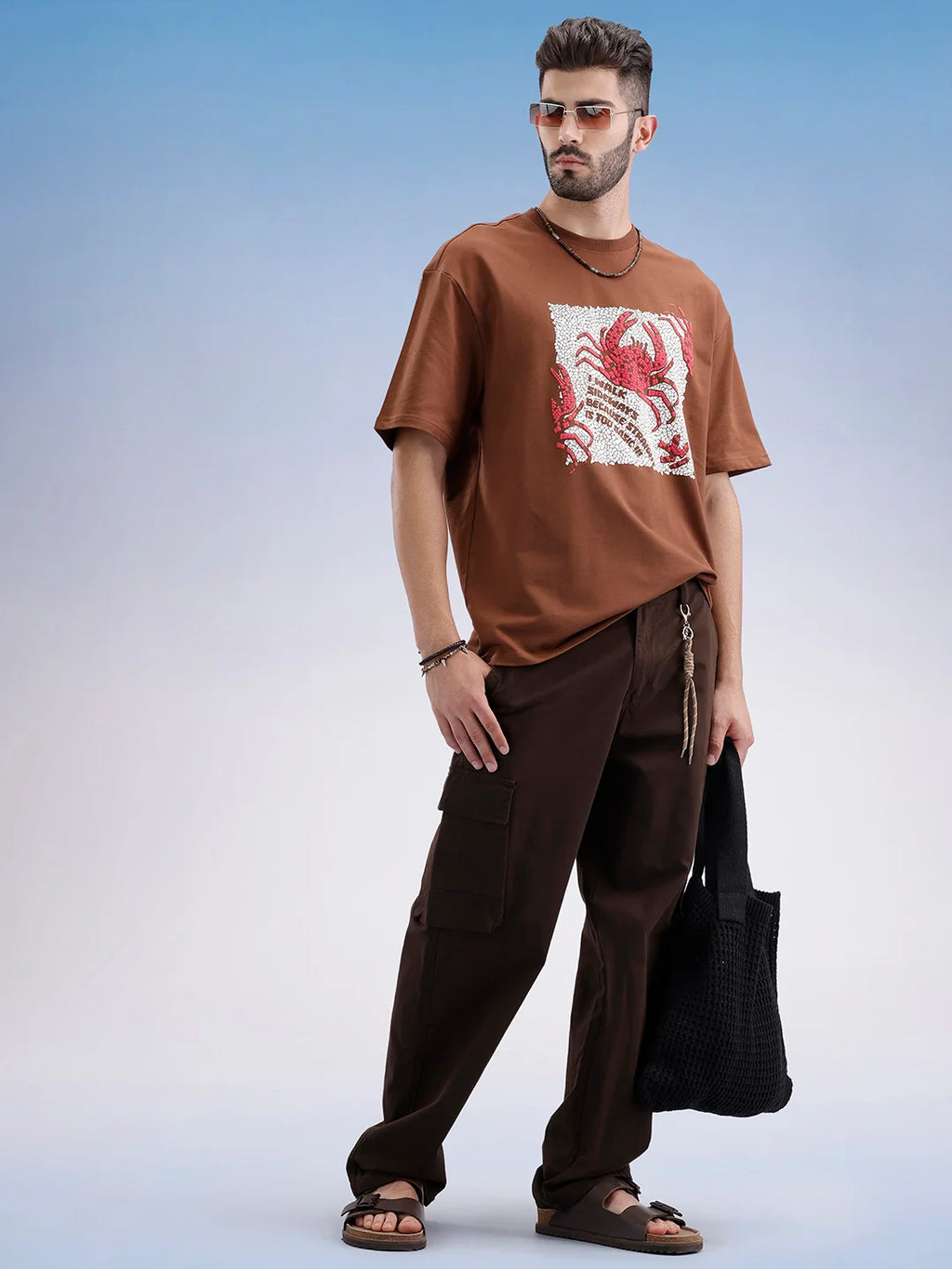 Oversized Fit Puffer Printed T-Shirt | Brown