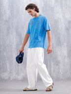 Washed Oversized Crew Neck Tshirt With Print | Blue