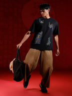 Samurai multi-print oversized T-shirt | Black