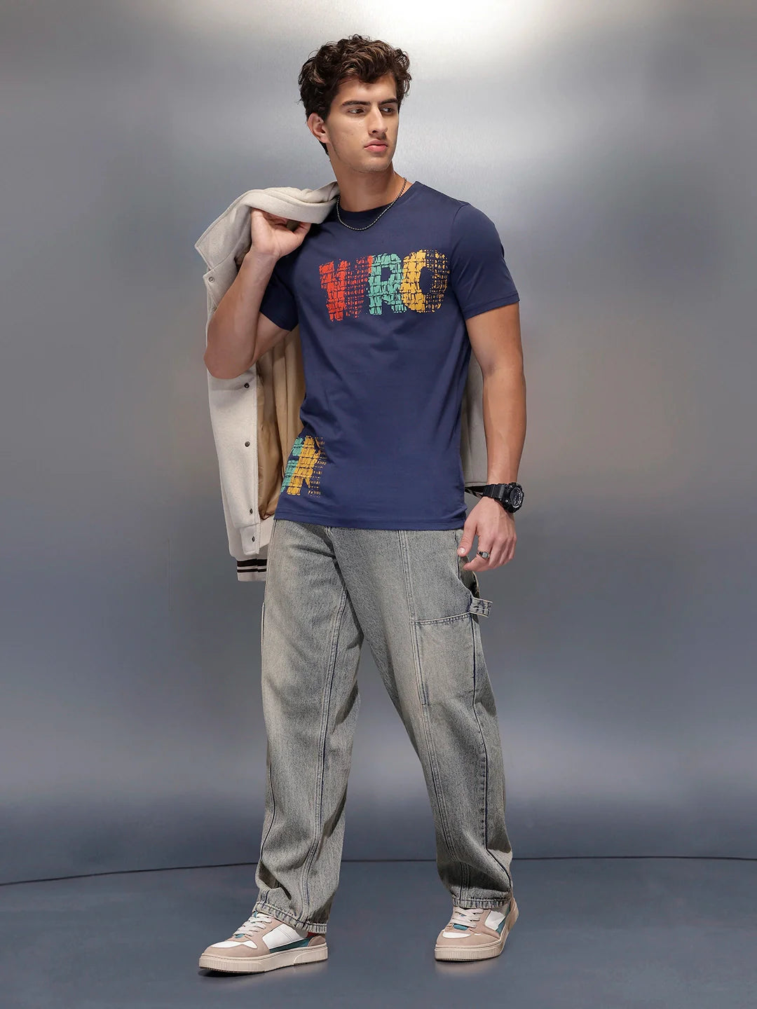 Placement Printed Regular Fit T-Shirt   |  Navy Blue
