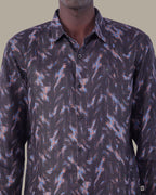 Black Multi-Color Digital Print Polyester Button-Up Shirt