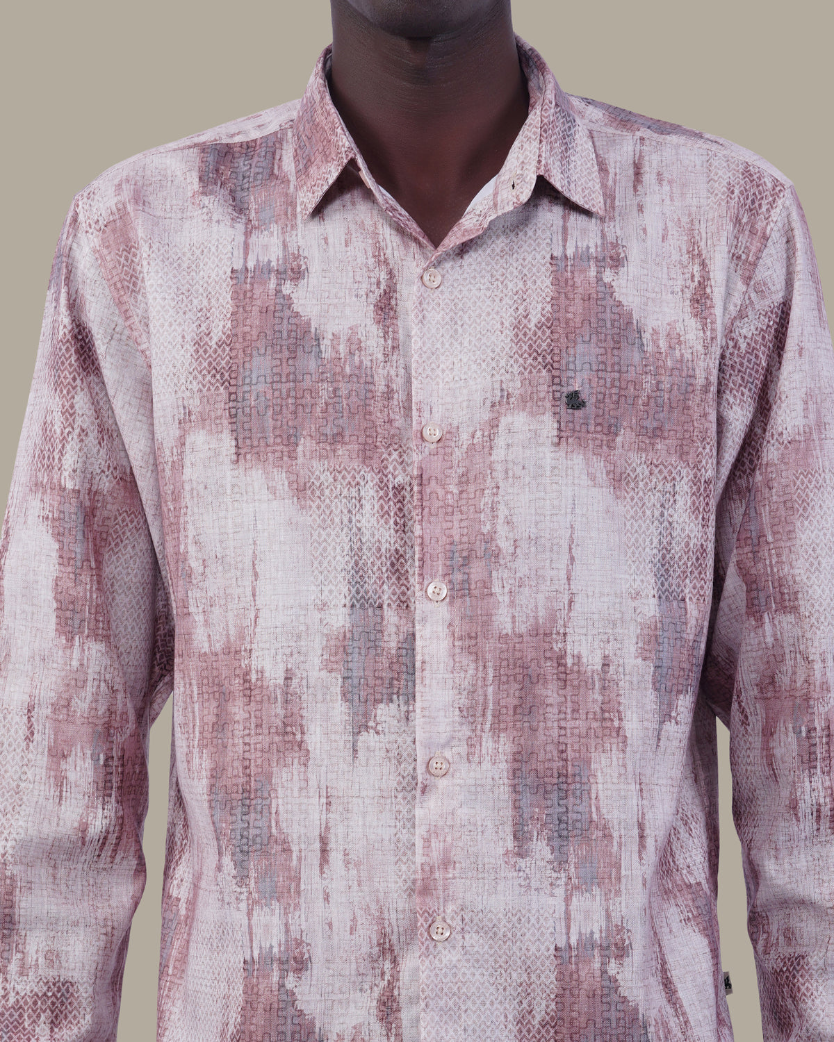 Muted Beige Abstract Oxford Polyester Shirt