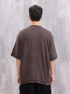 Acid Wash Puff Print Oversized Fit T-Shirt With Raw Edge Detail | Brown