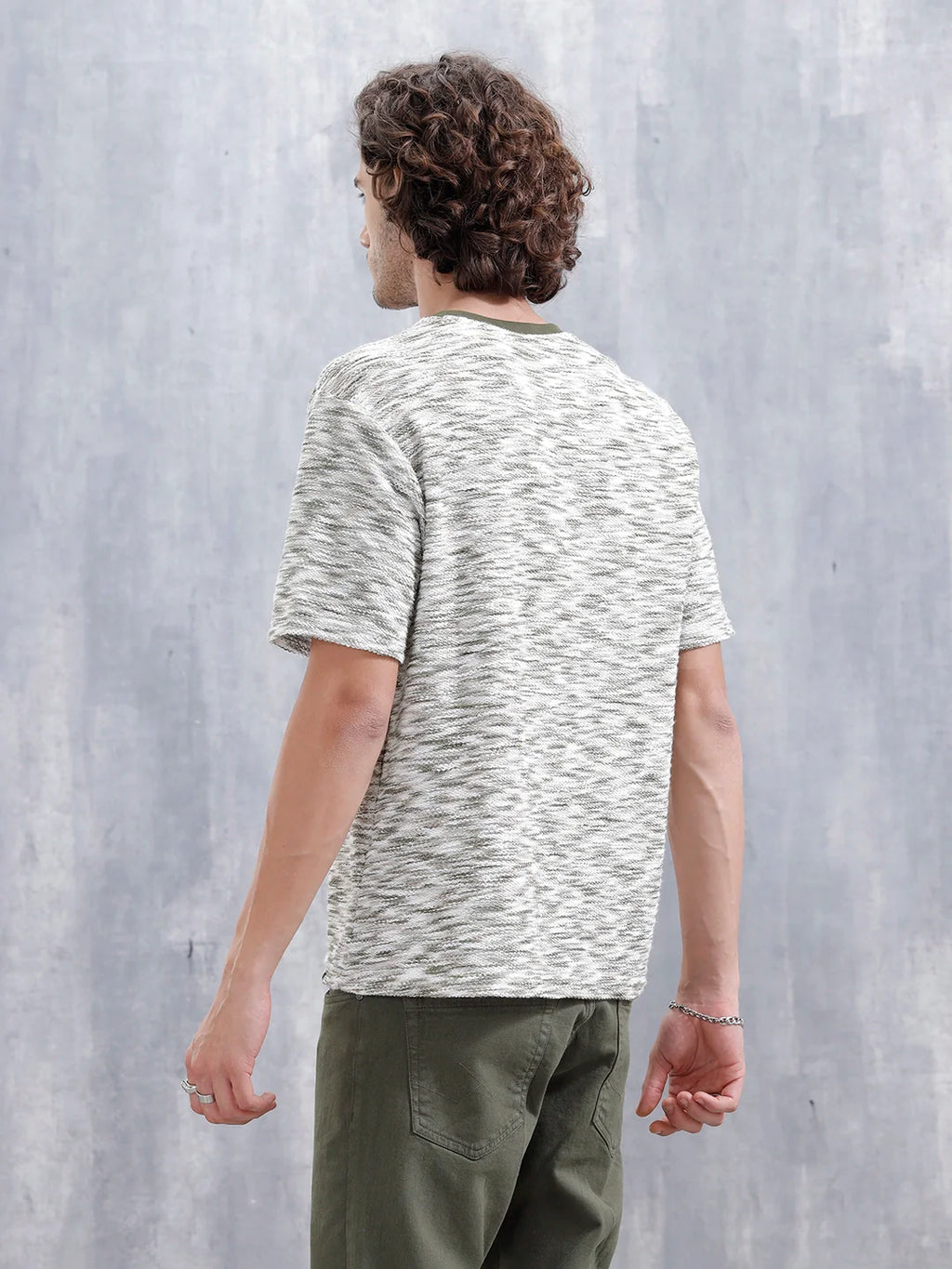 Loose Knit Oversized Cotton Blend T-Shirt | Green