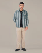 Slate Green Striped 100% Cotton Shirt