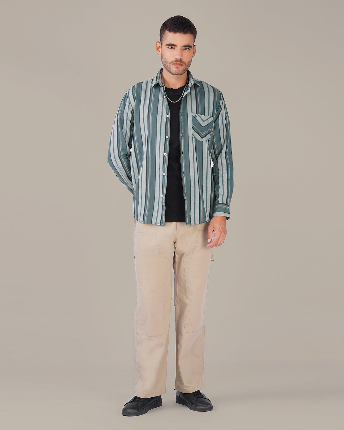 Slate Green Striped 100% Cotton Shirt