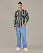 Black and Grey Striped 100% Cotton Slub Weave Shirt