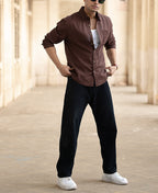 Brown Full Sleeves Regular Fit Linen Shirt