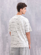 Typo Inspired Aop Oversized Fit T-shirt | Light Grey