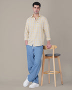 Pale Yellow and Blue Plaid 100% Cotton Long Sleeve Shirt