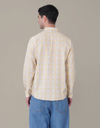 Pale Yellow and Blue Plaid 100% Cotton Long Sleeve Shirt