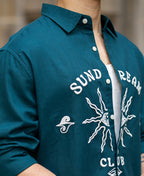 Teal Blue Embroidered Shirt 100% Cotton