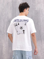 Playing Cards Inspired Graphic Printed Oversized Fit T-Shirt | White