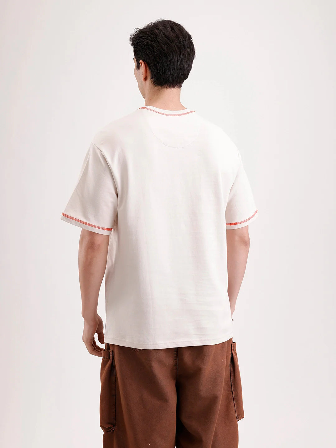 Placement Printed Oversized T-Shirt   |  Beige