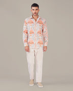 Natural Slub Print Cotton-Blend Button-Up Shirt