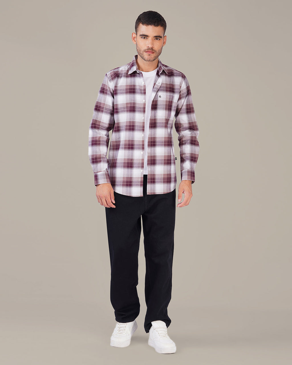 Burgundy and Lavender Check Oxford Shirt