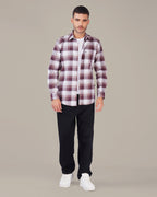 Burgundy and Lavender Check Oxford Shirt