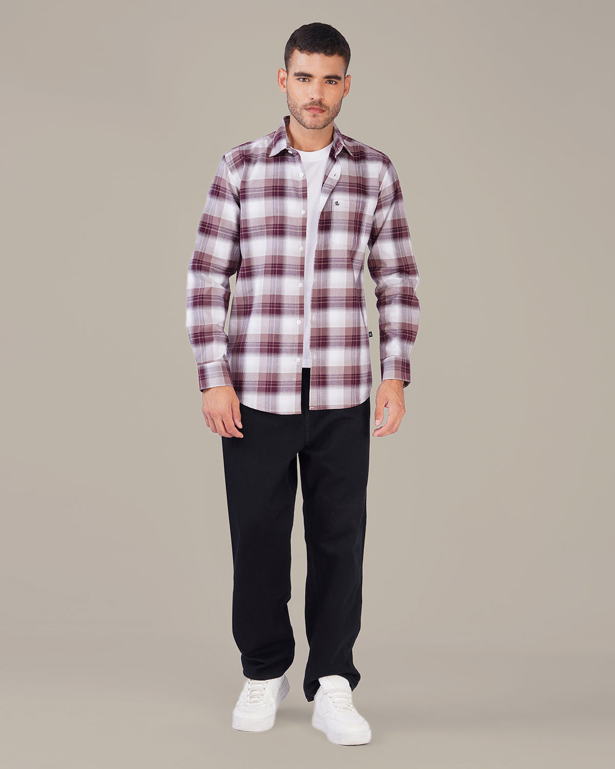 Burgundy and Lavender Check Oxford Shirt
