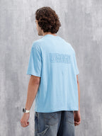 Oversized Crew Neck T-Shirt With Puff Print | Light Blue