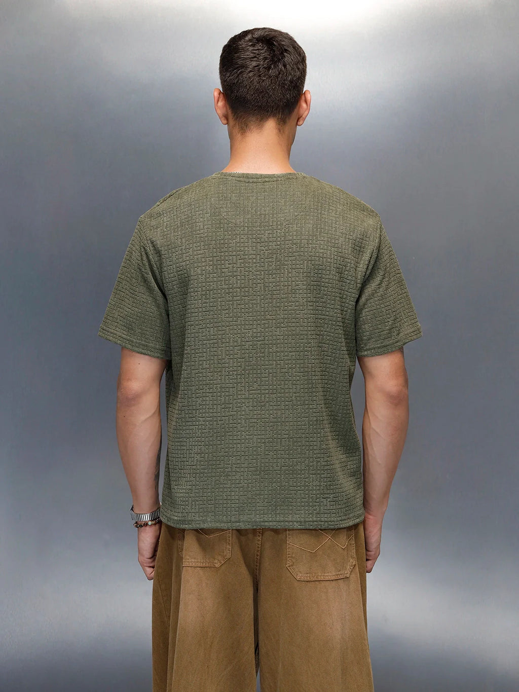Textured Men's Casual Regualr Fit T-Shirt | Olive
