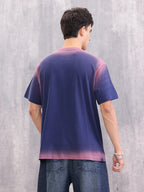 Spray Washed Effect Graphic Printed Oversized Fit T-shirt | Blue