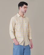Pale Yellow and Blue Plaid 100% Cotton Long Sleeve Shirt