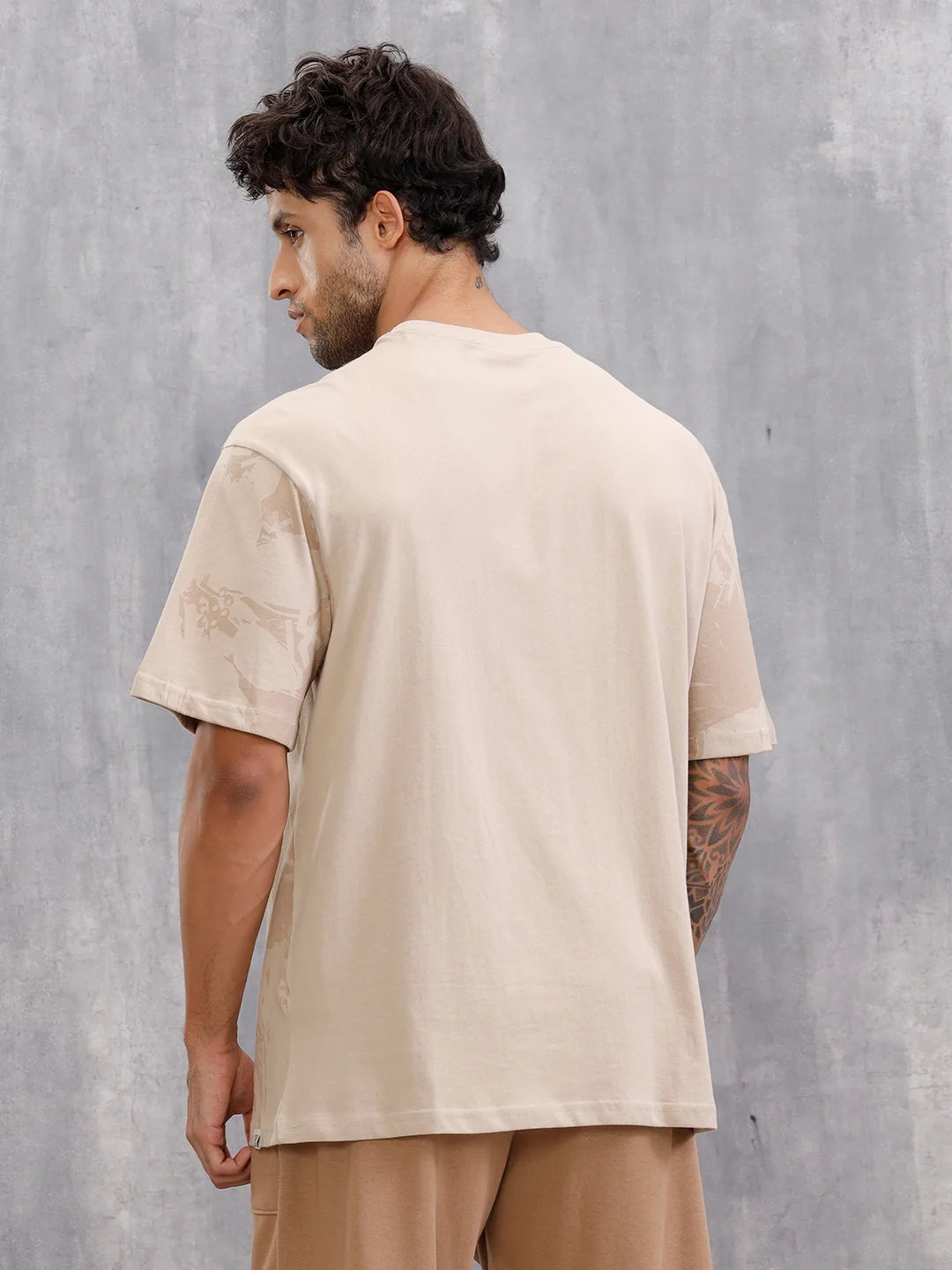 Tonal Aop Printed Oversized Fit T-shirt  | Khaki