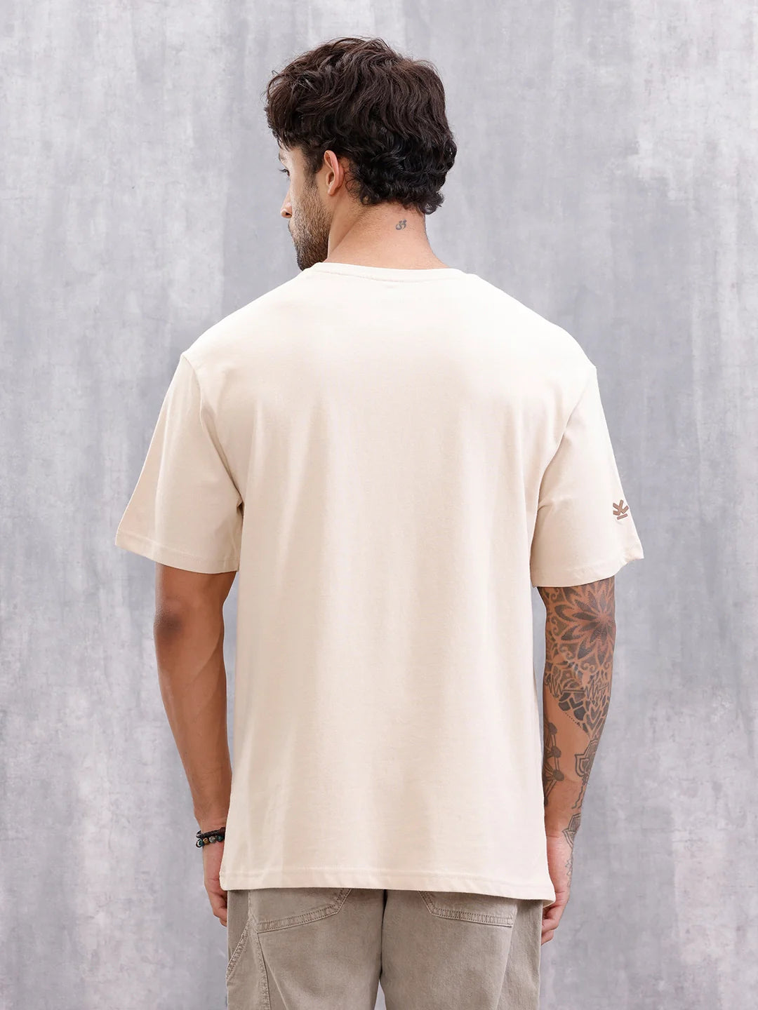 Oversized Fit T-Shirt With Thread Detail And Patch Pocket | Beige